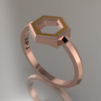 Rose Gold Geometric Hexagon Ring, Yellow Resin Solid 14kt Rose Gold Petite Design
