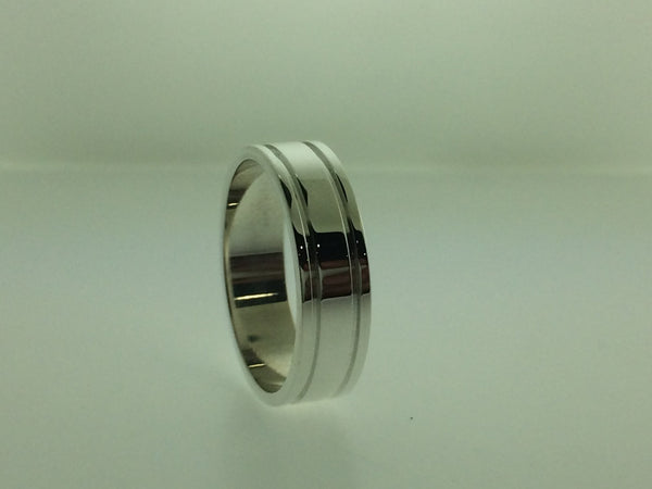 Polished Sterling Silver 6mm Double Groove Wedding Band