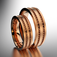 Set of Brushed Rose Gold 6mm and 5mm Double Bead Row Wedding Bands